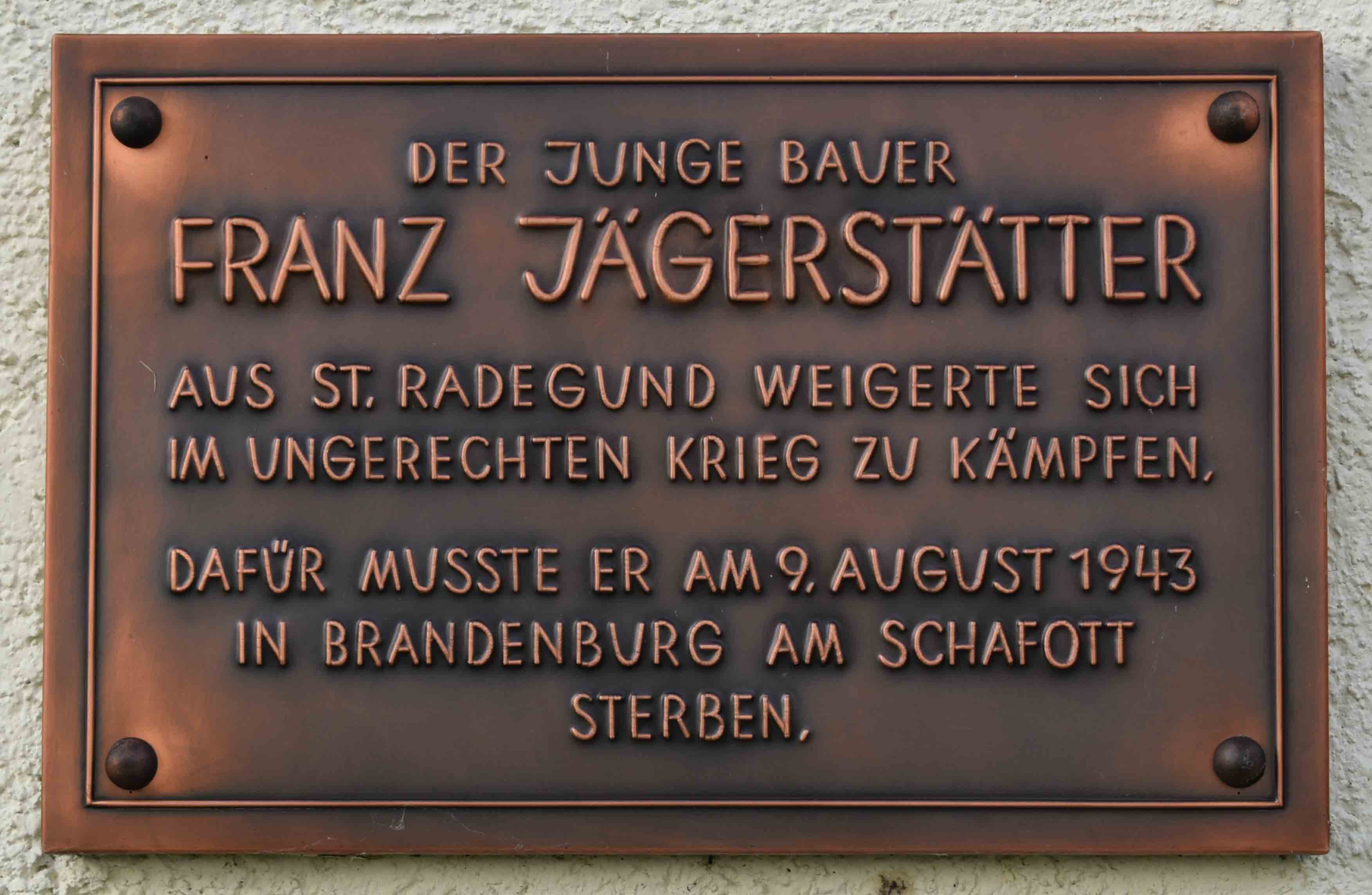 Gedenktafel für Franz Jägersttter